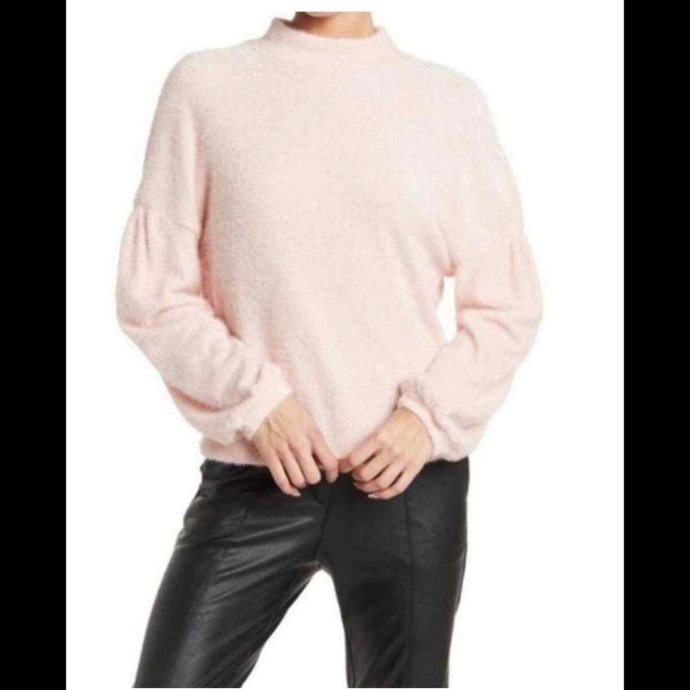 New Sanctuary Women's Cropped Balloon Sleeves Mock Neck Sweater Soft Siz…